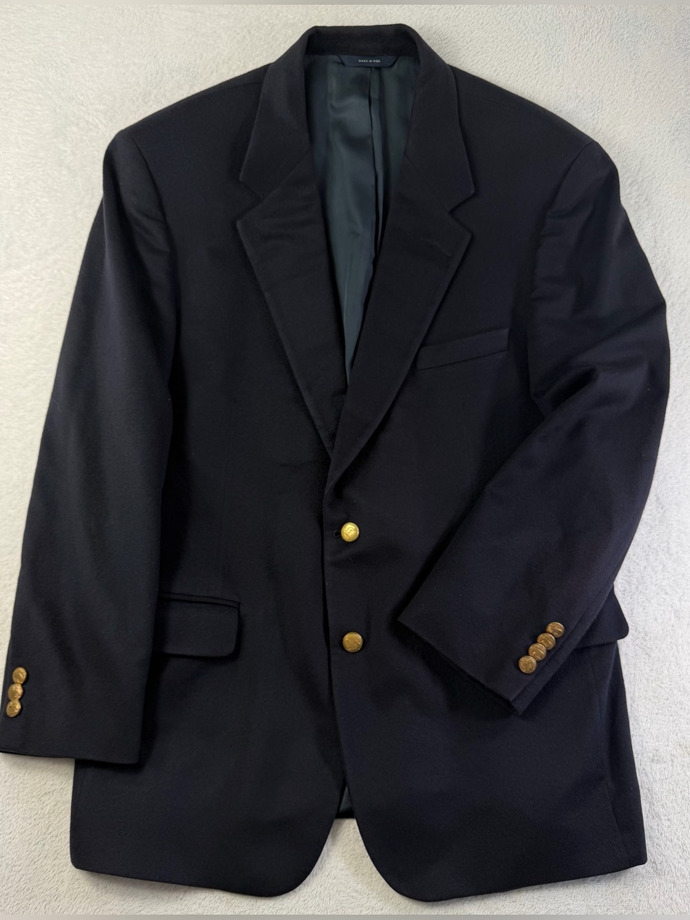Vintage Brooks Brothers 100% Cashmere Navy Blazer Gold Buttons USA 43R Ivy